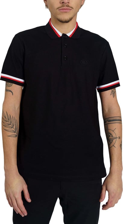 Burberry Monogram Motif Cotton Piqué Polo Shirt Zwart
