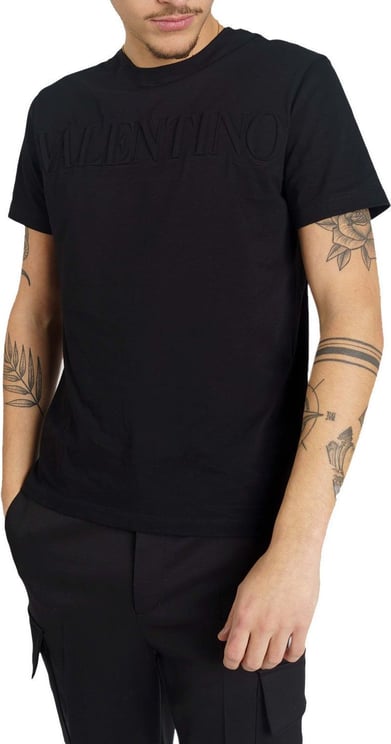 Black T-shirt With Embossed Valentino Pattern