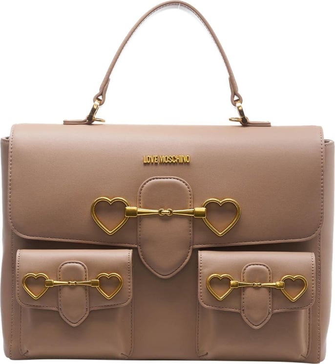 Love Moschino Handbag With Flap And Logo Beige Beige