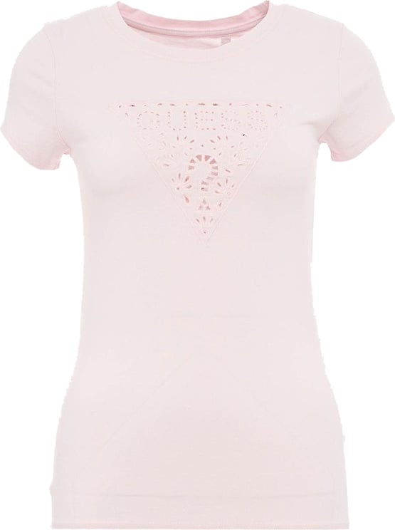 Guess T-shirt With Logo Embroidery Pink Pink