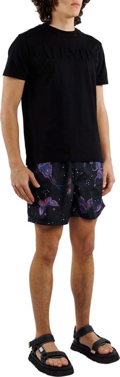 Valentino Silk Bermuda Shorts Printed Utopia Butterfly Zwart