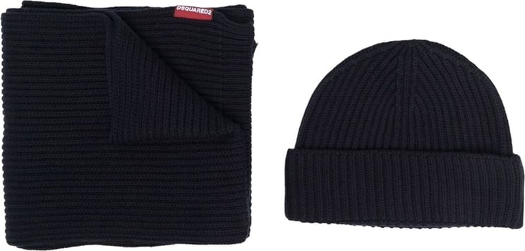 Dsquared2 Logo Tag Beanie And Scarf Set Blauw