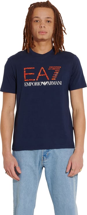 EA7 T-shirt Blue Orange Blauw