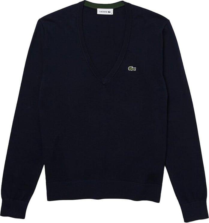 Lacoste Plain organic cotton V-neck sweater Blauw