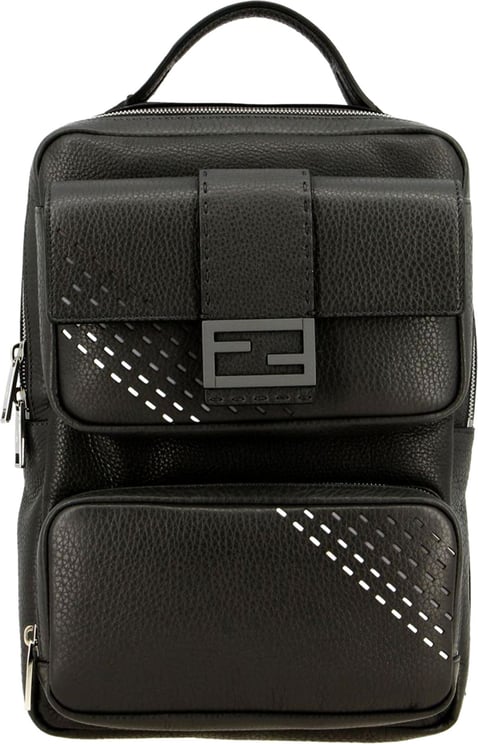 Fendi Fendi FF Buckle Leather Backpack Zwart