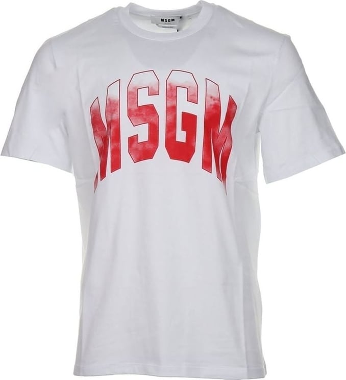 MSGM T-shirt Faded logo White-red Wit