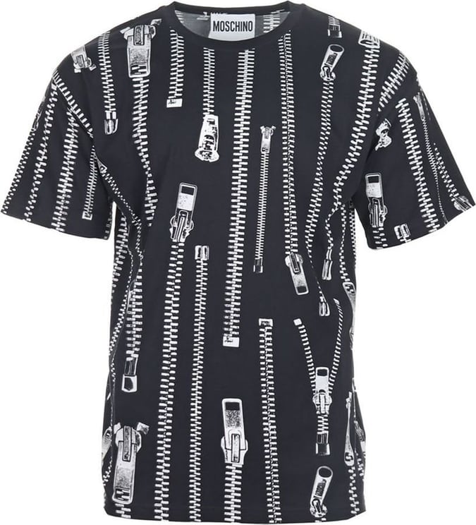 Moschino T-shirt Zipper Print Navy Blauw