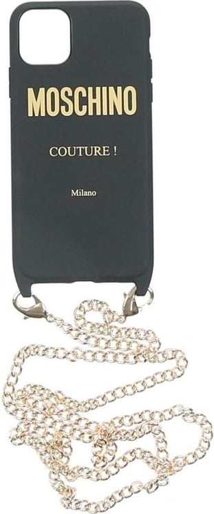 Moschino Phone Case Logo Black-Gold Chain Zwart