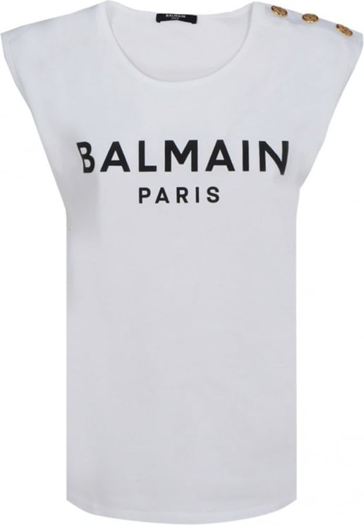 Balmain T-shirt Bianca Con Logo Nero White