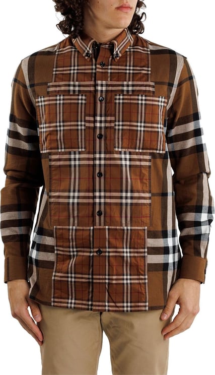 Burberry Two-material Check Shirt Brown