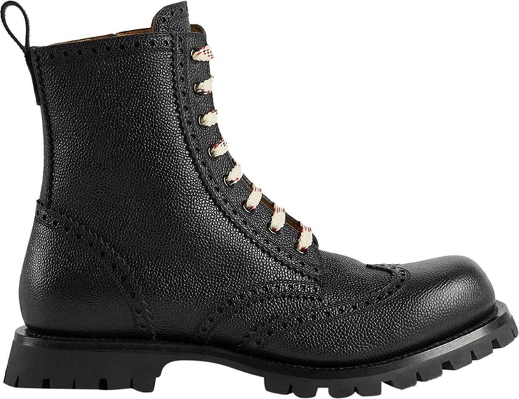 Gucci Gucci Leather Brogue Lace Up Boots Zwart