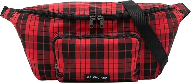 Balenciaga Plaid Print Logo Belt Bag Red