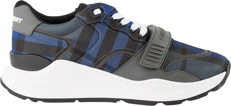 Burberry Black And Blue Check Nylon, Leather And Suede Ramsey Sneaker Blauw