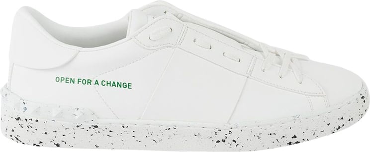 Valentino "open For A Change" White Leather Sneakers Made Of Natural Material Wit