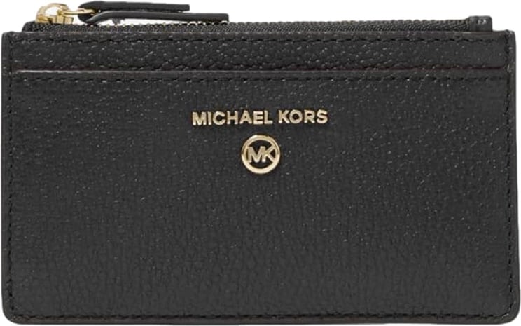 Michael Kors Jet Set Small Pebble Leather Card Case Gold Black Zwart