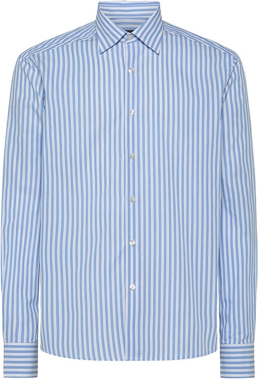 Peuterey VINTEX POP RIG - Stretch cotton poplin striped shirt Blauw