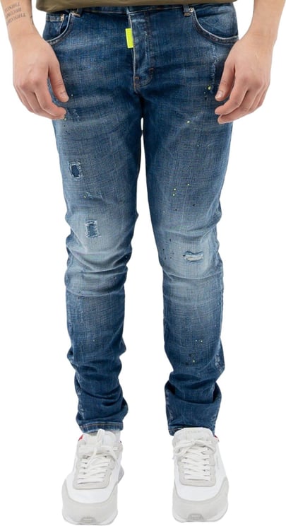 My Brand Blue Distressed Neon Yellow Jeans Blauw