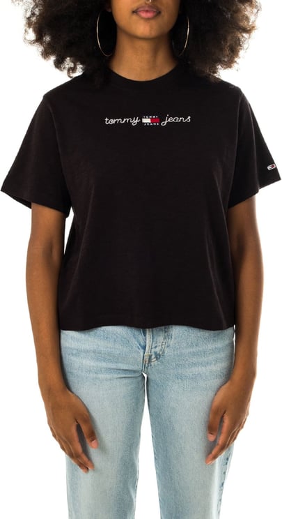 Tommy Hilfiger T-shirt Woman Tommy Jeans Tjw Bxy Crop Homespun Linear Tee Dw0dw10419.bds Zwart