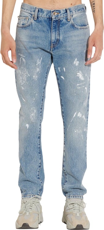 OFF-WHITE Diag Outline Paint Skinny Jeans Blue