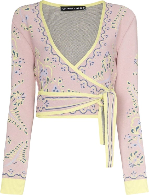 Y-project Wrap Jacquard Cardigan Pink/yellow Geel