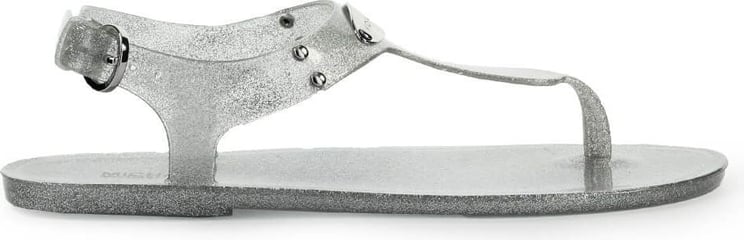 Michael Kors Mk Plate Jelly Silver Flat Sandal Silver Zilver