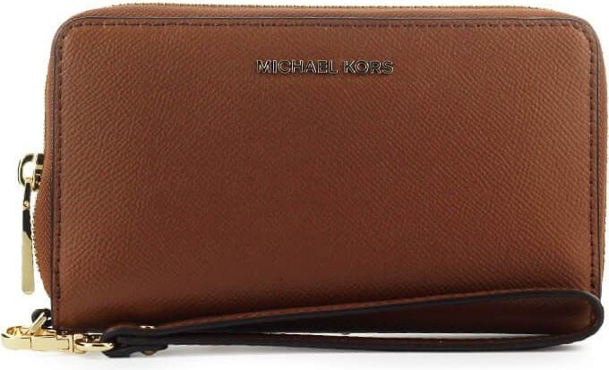 Michael Kors Large Flat Phone Case Light Brown Wallet Black Zwart