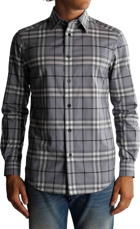 Burberry Grey Cotton Checkered Shirt Gray