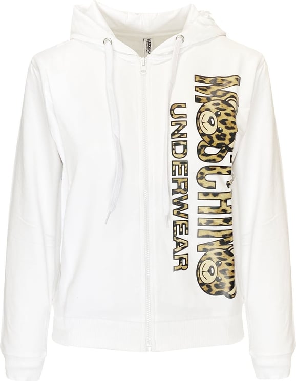 Moschino Moschino Underwear Leopard Logo Hooded Sweatshirt White