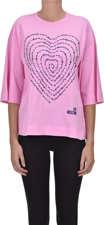 Love Moschino Printed Cotton T-shirt Roze