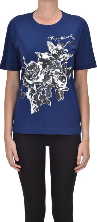 Love Moschino Flower Print Cotton T-shirt Blauw
