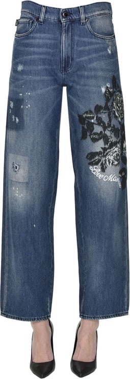 Love Moschino Embroidered Jeans Blauw