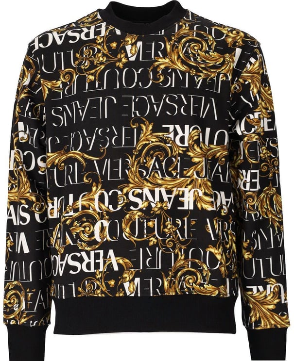 Versace Jeans Couture Logo Baroque Black Gold Sweatshirt White Wit