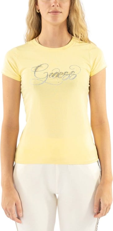 Guess SS Glitzy Logo R4 T-Shirt Geel