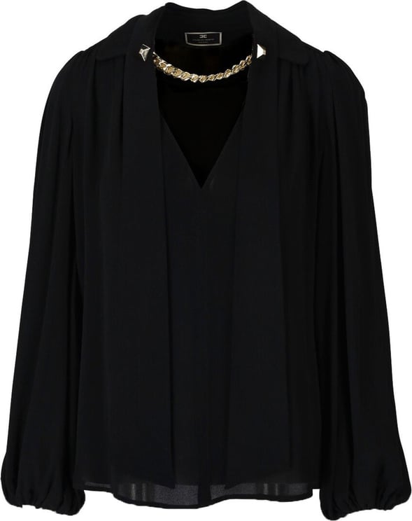 Elisabetta Franchi Black Blouse With Chain Black Zwart
