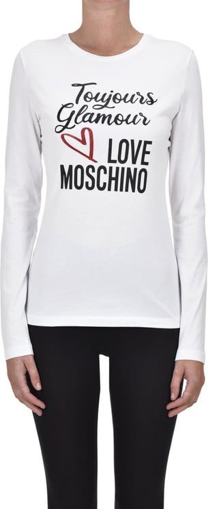 Love Moschino Printed Cotton T-shirt Wit