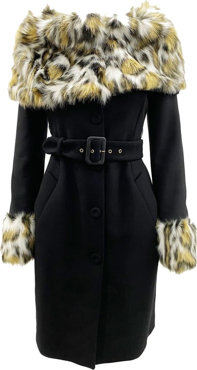 Moschino Moschino Couture Eco Fur Trim Coat Zwart