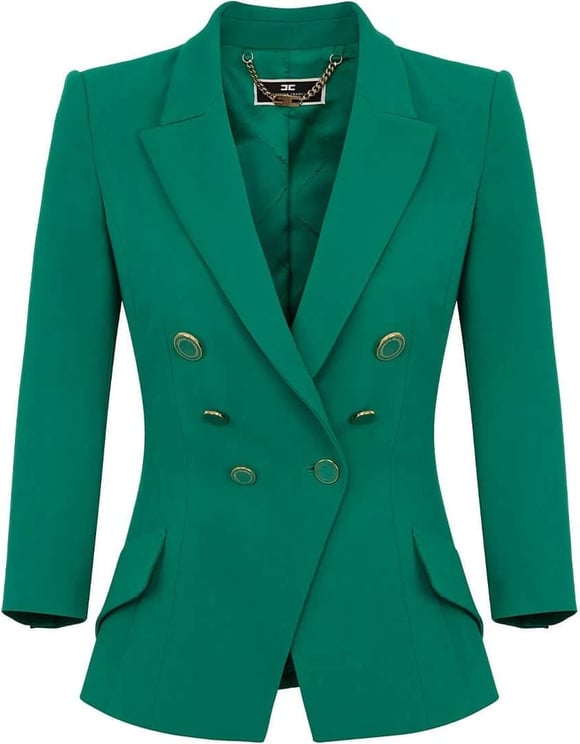 Elisabetta Franchi Emerald Green Double-breasted Jacket Green Groen