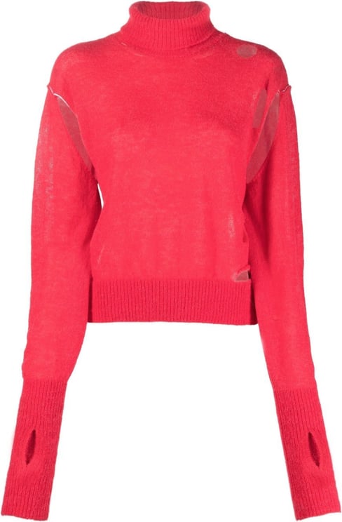 MM6 Maison Margiela Cutout Turtleneck Pullover Soft Red Red