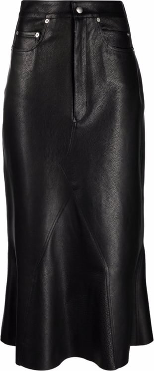Rick Owens Leather Godet Skirt Black Zwart