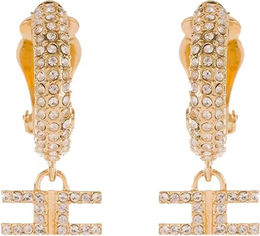 Elisabetta Franchi Gold Logo Pendant Earrings Gold Goud