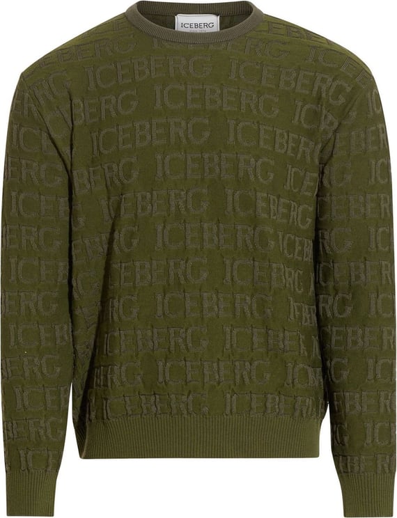 Iceberg Allover Name Knitwear Sweater Green Groen