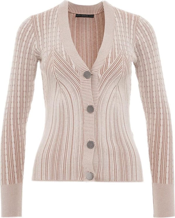 Guess Cardigan In Ribbed Knit Beige Beige
