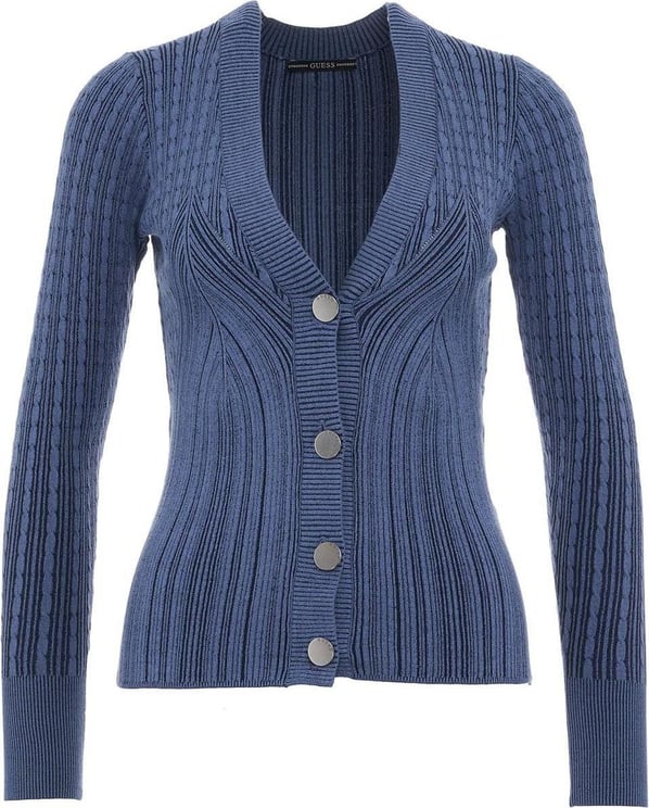 Guess Cardigan In Ribbed Knit Blue Blauw