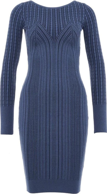 Guess Dress In Ribbed Knit Blue Blauw