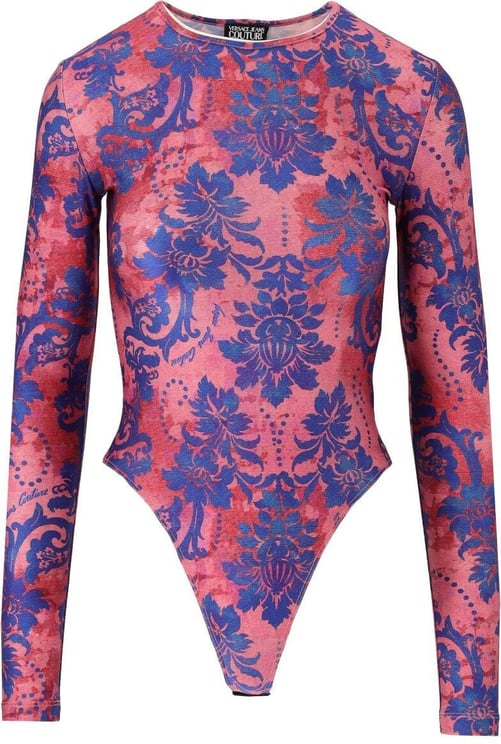 Versace Jeans Couture Tapestry Pink Blue Bodysuit Pink Roze