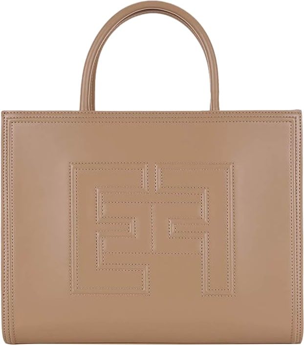 Elisabetta Franchi Taupe Handbag With Logo Beige Beige