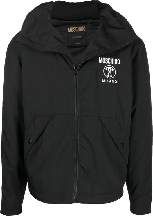 Moschino logo-print zipped jacket Zwart