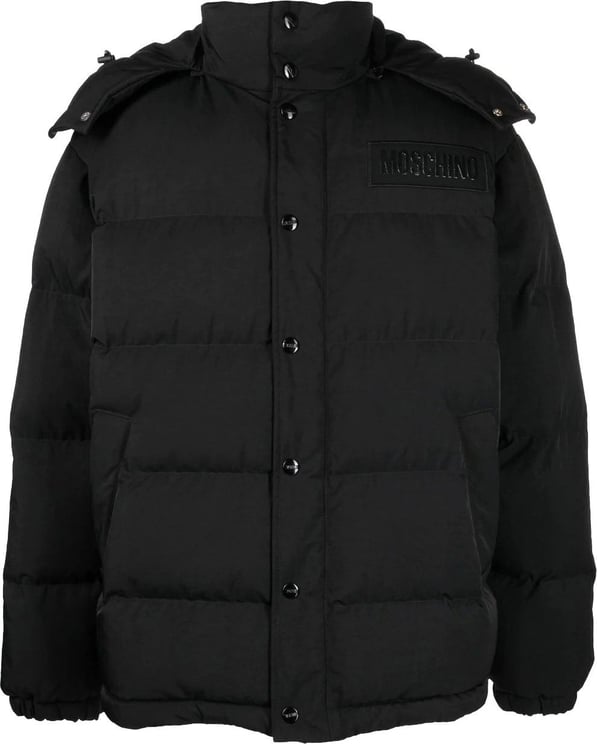 Moschino logo patch puffer jacket Zwart