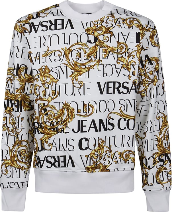 Versace Jeans Couture Round Neck Print Logo Baroque Sweatshirt White Wit