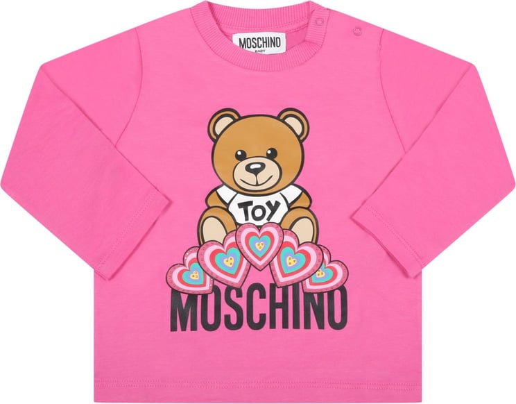 Moschino Moschino T-shirt Orso Cuori Newborn Roze